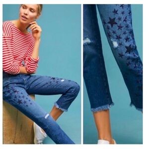 Pilcro And The Letterpress Embroidered Star Slim Boyfriend Jeans Size 25